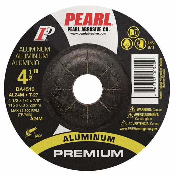 Pearl Premium DC Grinding Wheel For Aluminum 4-1/2 x 1/4 x 7/8 AL24M T-27 DA4510